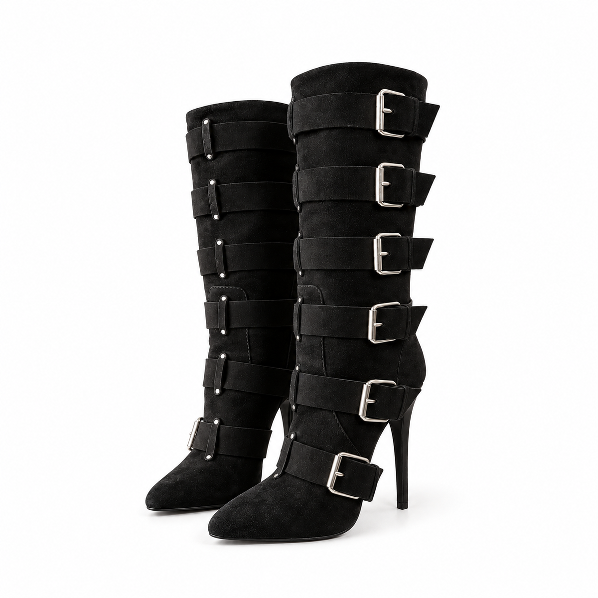 Multi-Buckle Suede Boots