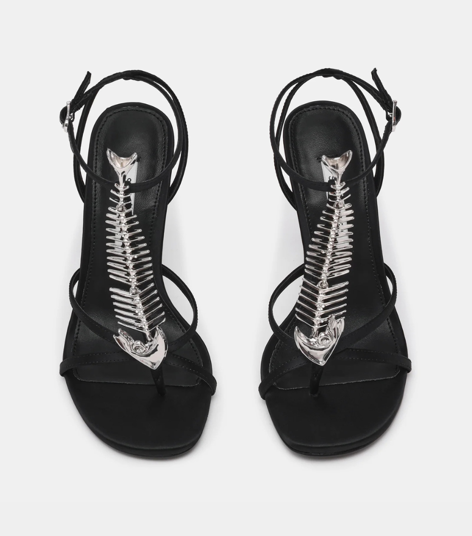 Silver Fishbone Heels